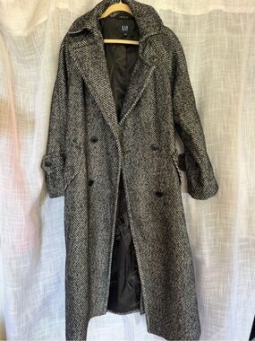 GAP Black and White Herringbone Wool-Blend Coat